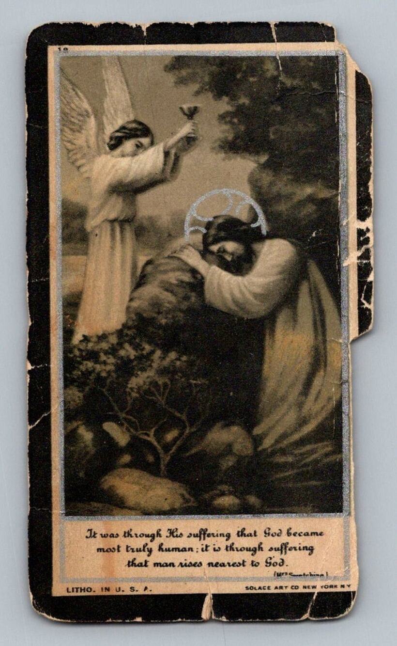 1936 Catholic Memorial Prayer Card Jesus Angel Gethsemane Solace Art USA